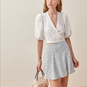 Reformation puff sleeve linen Top White